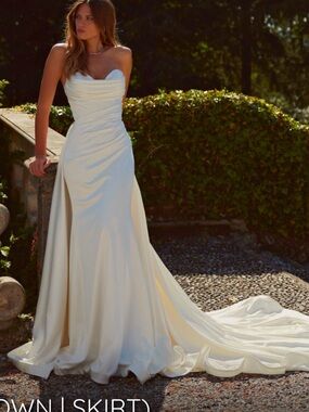 Designer Strapless Ruched Satin Plus Size Wedding Dress (Ivory)